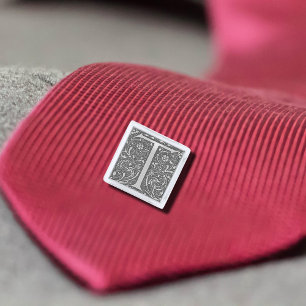 Antique Ornate Monogram  – Letter T Silver Finish Lapel Pin