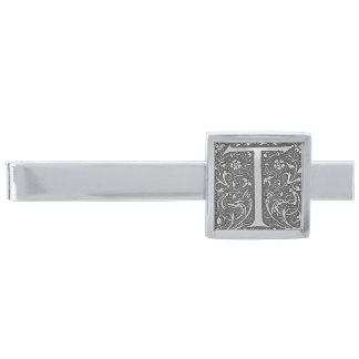 Antique Ornate Monogram  – Letter T Silver Finish Tie Bar