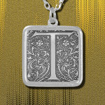 antique ornate monogram - letter T  Silver Plated Necklace<br><div class="desc">Antique ornate monogram - letter T in silvery  grays . Elegant 16th-century decorative initial with a floral motif. Alma Wad edited and applied the original picture to this Necklace .
Courtesy of the Internet Archive Book Images .</div>