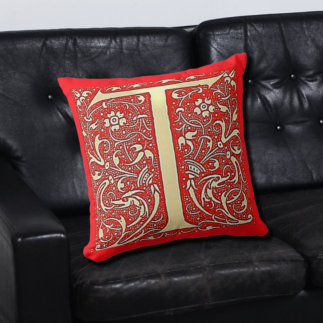Antique ornate monogram T Throw Pillow (Creator Uploaded)