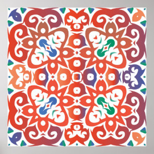 Antique ornate tiles talavera mexico. Hand drawn d Poster