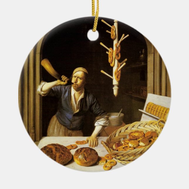 ANTIQUE OVEN  BAKER ,BAKERY BREAD SHOP CERAMIC ORNAMENT (Front)