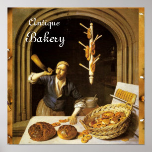 ANTIQUE OVEN BAKER ,BAKERY BREAD SHOP POSTER