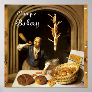 ANTIQUE OVEN BAKER ,BAKERY BREAD SHOP POSTER