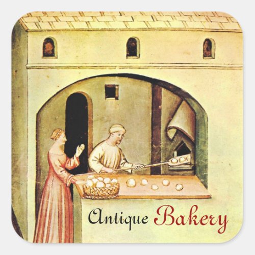 ANTIQUE OVEN  BAKER BAKERY BREAD SHOP SQUARE STICKER