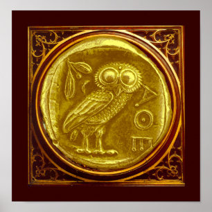 ANTIQUE OWL GOLD COIN POSTER