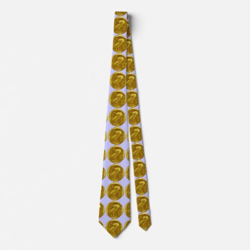 ANTIQUE OWL Gold Greek Coin Light Blue Neck Tie