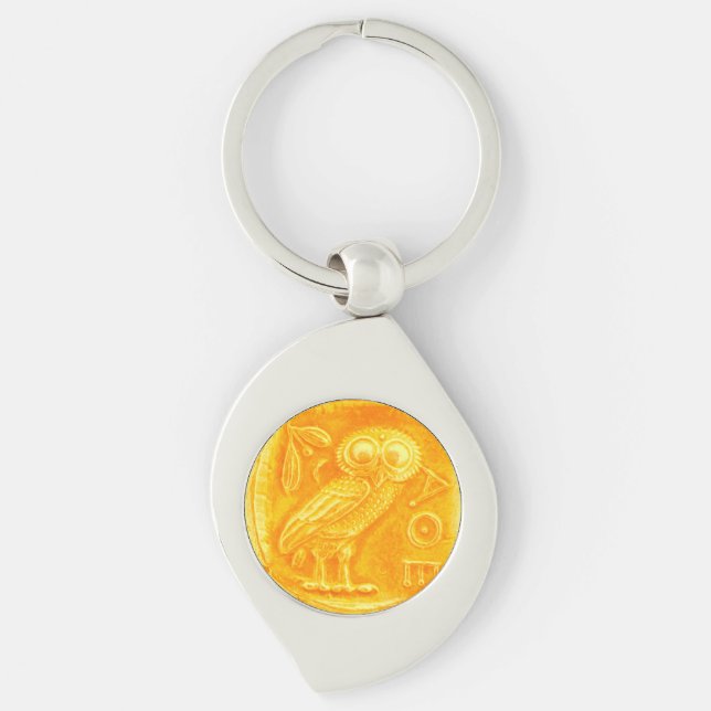 ANTIQUE OWL ,Gold Yellow Keychain (Front)