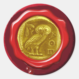 ANTIQUE OWL GOLD YELLOW RED WAX SEAL