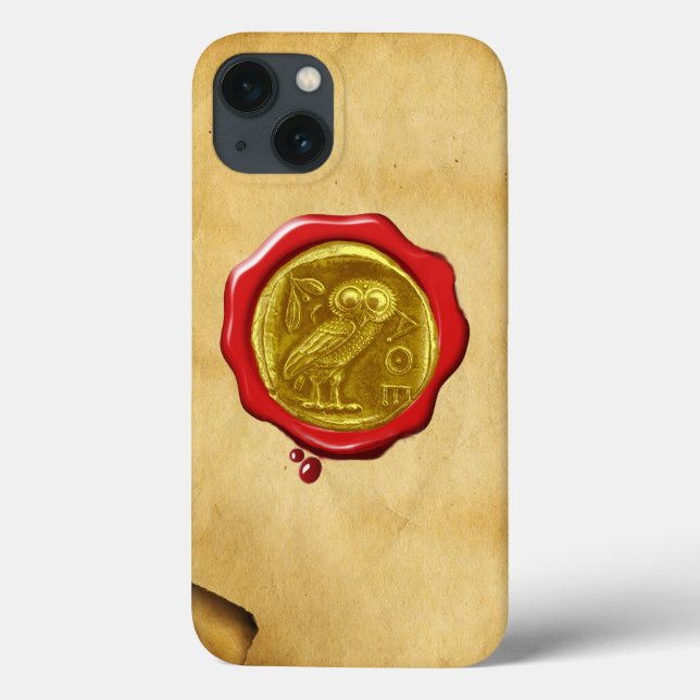 ANTIQUE OWL GOLD YELLOW RED WAX SEAL parchment Case-Mate iPhone Case (Back)