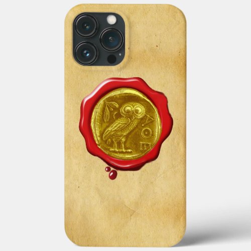 ANTIQUE OWL GOLD YELLOW RED WAX SEAL Parchment iPhone 13 Pro Max Case