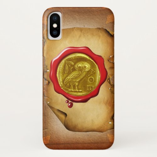 ANTIQUE OWL GOLD YELLOW RED WAX SEAL parchment iPhone X Case