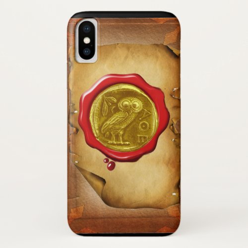 ANTIQUE OWL GOLD YELLOW RED WAX SEAL parchment iPhone XS Case