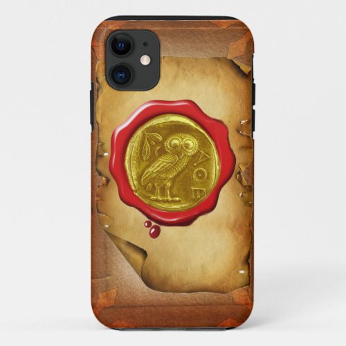 ANTIQUE OWL GOLD YELLOW RED WAX SEAL parchment iPhone 11 Case