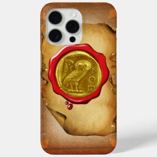 ANTIQUE OWL GOLD YELLOW RED WAX SEAL parchment iPhone 15 Pro Max Case