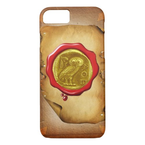 ANTIQUE OWL GOLD YELLOW RED WAX SEAL parchment iPhone 87 Case