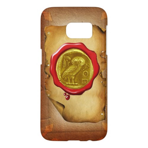 ANTIQUE OWL GOLD YELLOW RED WAX SEAL parchment Samsung Galaxy S7 Case