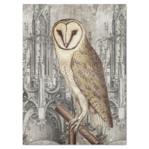 ANTIQUE OWL ON GOTHIC ARCHITECTURE _ RIGHT MIRROR TISSUE PAPER