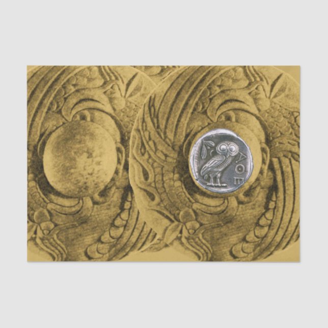 ANTIQUE OWL Silver Greek Coin Tissue Paper (Front)