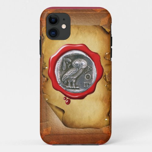 ANTIQUE OWL SILVER RED WAX SEAL parchment iPhone 11 Case