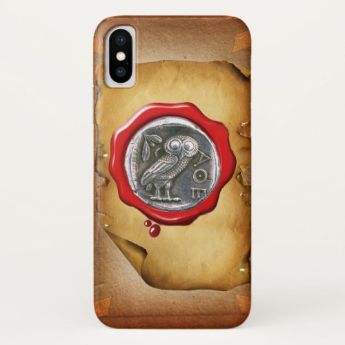 ANTIQUE OWL SILVER RED WAX SEAL parchment iPhone X Case