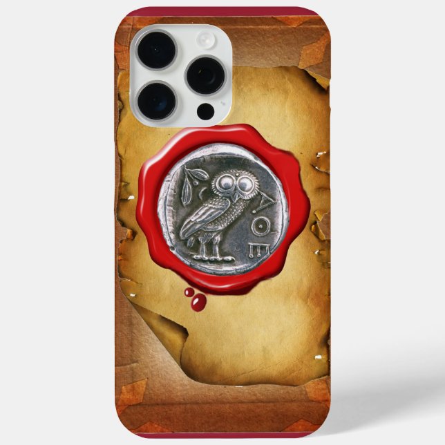 ANTIQUE OWL SILVER RED WAX SEAL parchment Case-Mate iPhone Case (Back)