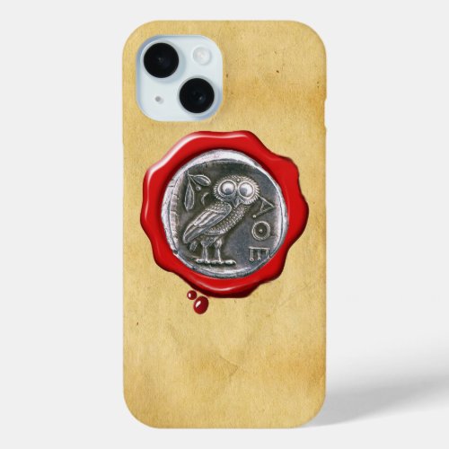 ANTIQUE OWL SILVER RED WAX SEAL Parchment  iPhone 15 Case