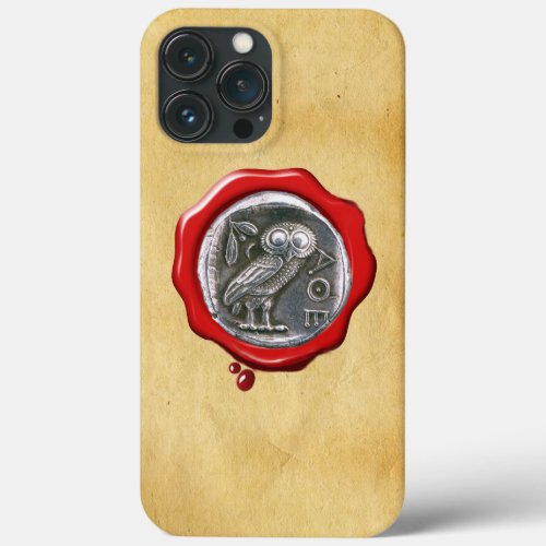 ANTIQUE OWL SILVER RED WAX SEAL Parchment  iPhone 13 Pro Max Case