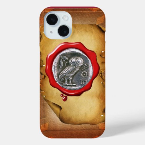 ANTIQUE OWL SILVER RED WAX SEAL parchment iPhone 15 Case