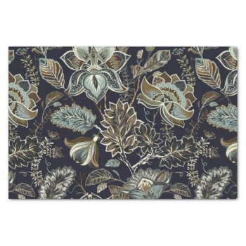 Antique Paisley Flowers Black Background Pattern Tissue Paper by AllAboutPattern at Zazzle