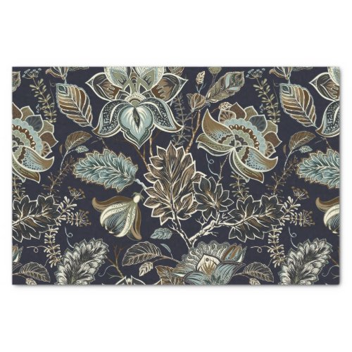 Antique Paisley flowers black background pattern Tissue Paper