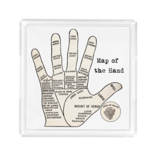 Antique Palm Reader Hand Diagram: Palmistry Acrylic Tray