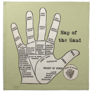 Antique Palm Reader Hand Diagram: Palmistry Cloth Napkin