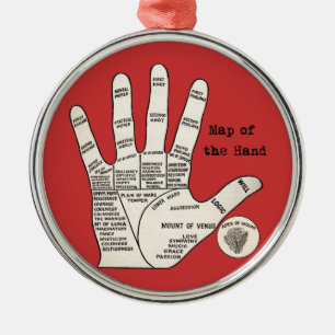 Antique Palm Reader Hand Diagram: Palmistry Metal Ornament