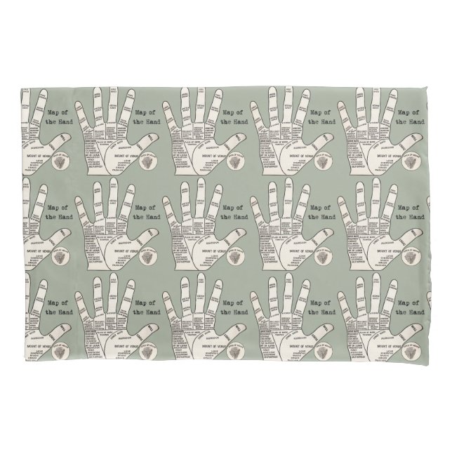 Antique Palm Reader Hand Diagram: Palmistry Pillow Case (Front)