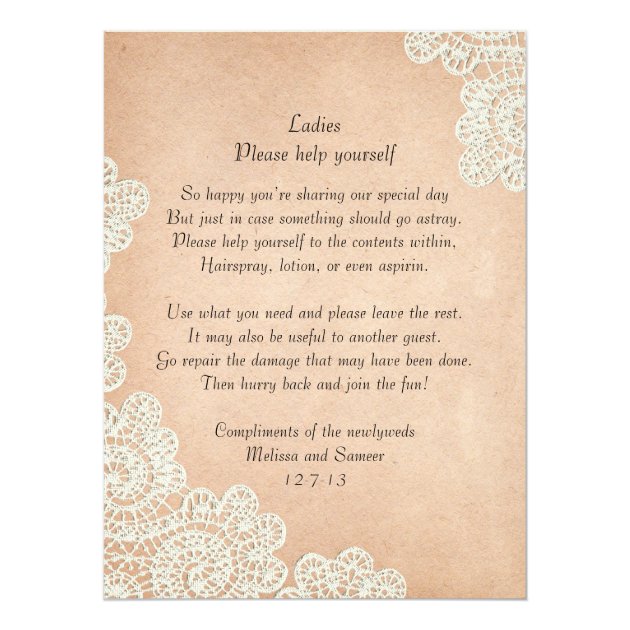 Antique Paper And Lace Wedding Basket Sign Invitation