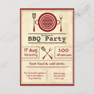 Antique Paper BBQ Party - 3x5 Invitation