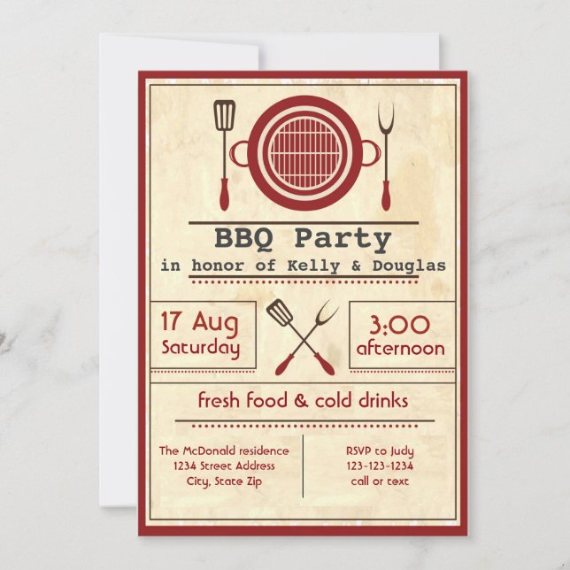 Antique Paper BBQ Party - Invitation (Front)
