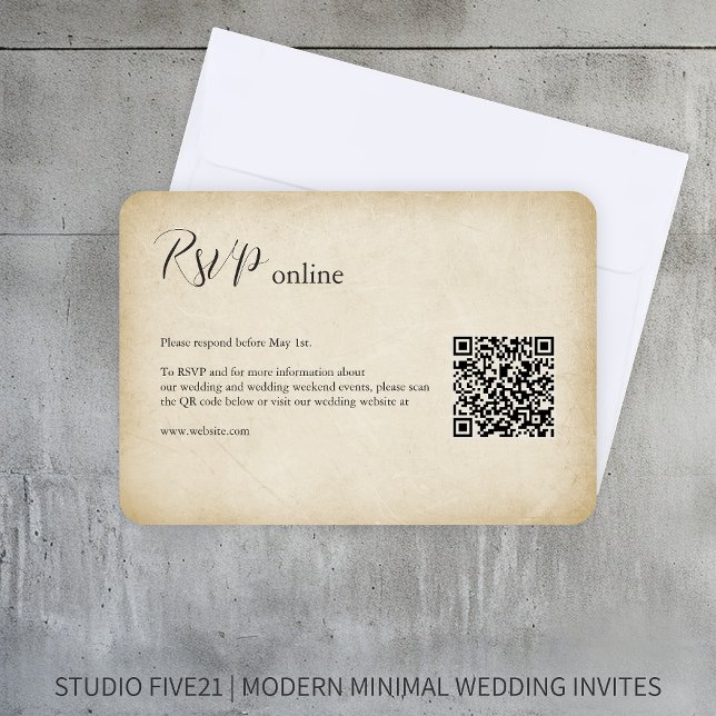 Antique Paper • Elegant Modern Wedding RSVP Card (Creator Uploaded)