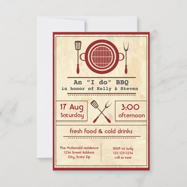 Antique Paper "I do" BBQ Party - 3x5 Invitation (Front)