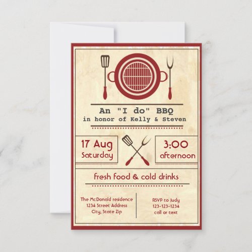 Antique Paper I do BBQ Party _ 3x5 Invitation