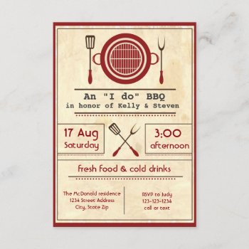 Antique Paper "i Do" Bbq Party - 3x5 Invitation by Midesigns55555 at Zazzle