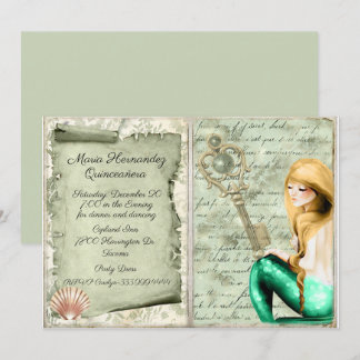 Antique Paper Mermaid Quinceañera Invitation