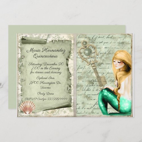 Antique Paper Mermaid Quinceaera  Invitation