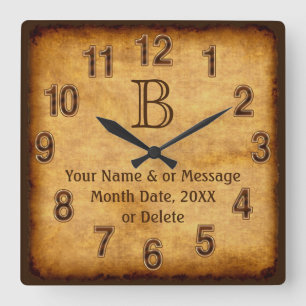 Antique Paper Monogram, Personalized Wall Clock