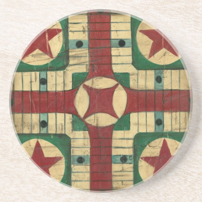 Antique Parcheesi Game Board by Ethan Harper Coaster (Front)