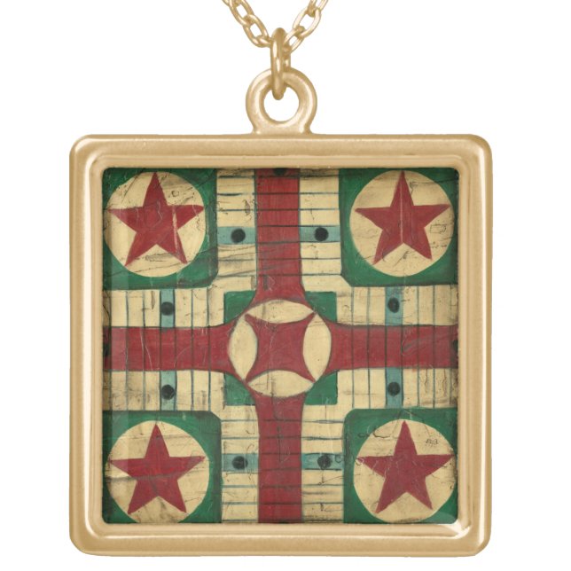 Antique Parcheesi Game Board by Ethan Harper Gold Plated Necklace (Front)