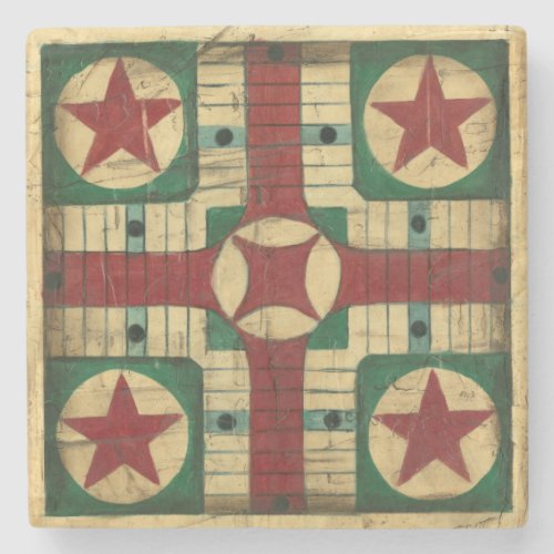 Antique Parcheesi Game Board by Ethan Harper Stone Coaster