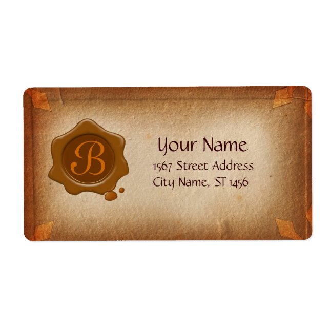 ANTIQUE PARCHMENT AND BROWN WAX SEAL MONOGRAM LABEL (Front)