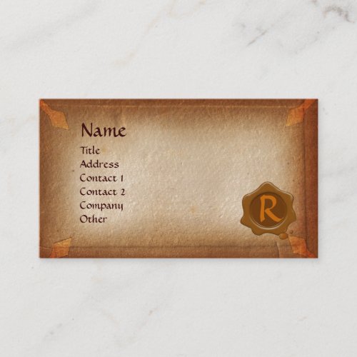 ANTIQUE PARCHMENT BROWN WAX SEAL MONOGRAM BUSINESS CARD